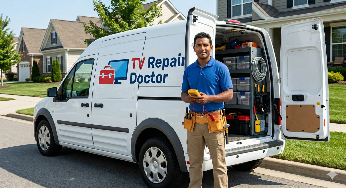 Técnico experto de TV Repair Doctor realizando reparación de televisores en Guayaquil